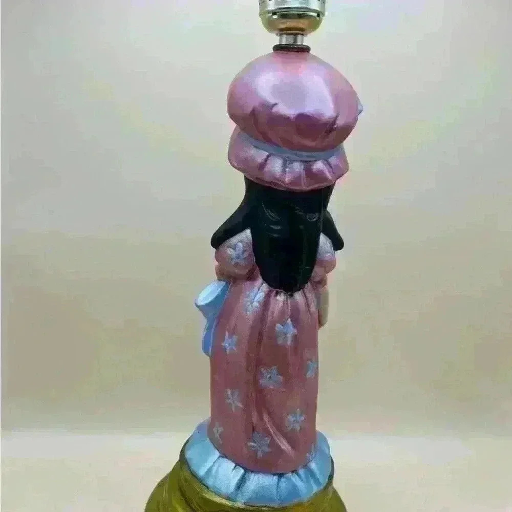 Vintage Handmade 70s Prairie Doll Pink Bonnet Girl Porcelain Table Lamp 16” Tall - Picture 7 of 10